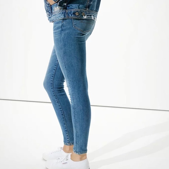 AMERICAN EAGLE SHORT LOW RIDE NEXT LEVEL STRETCH BRILL BLUE JEGGINGS - 0, 25W - Picture 5 of 7
